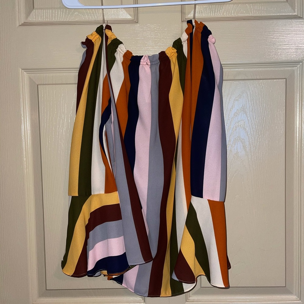 boutique off shoulder, multi-color top